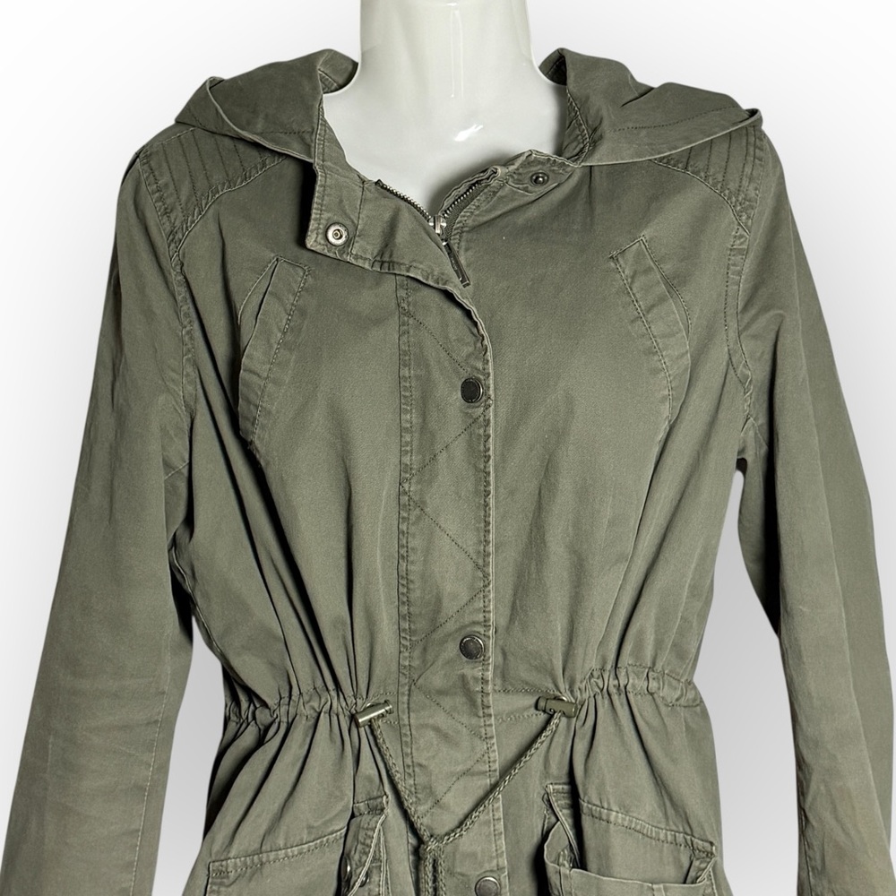 Joujou Utility Jacket Women's Large Olive Green Lined Chore Military Cinch Waist